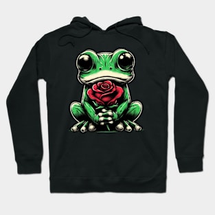 Cute Frog Holding Red Rose Hoodie